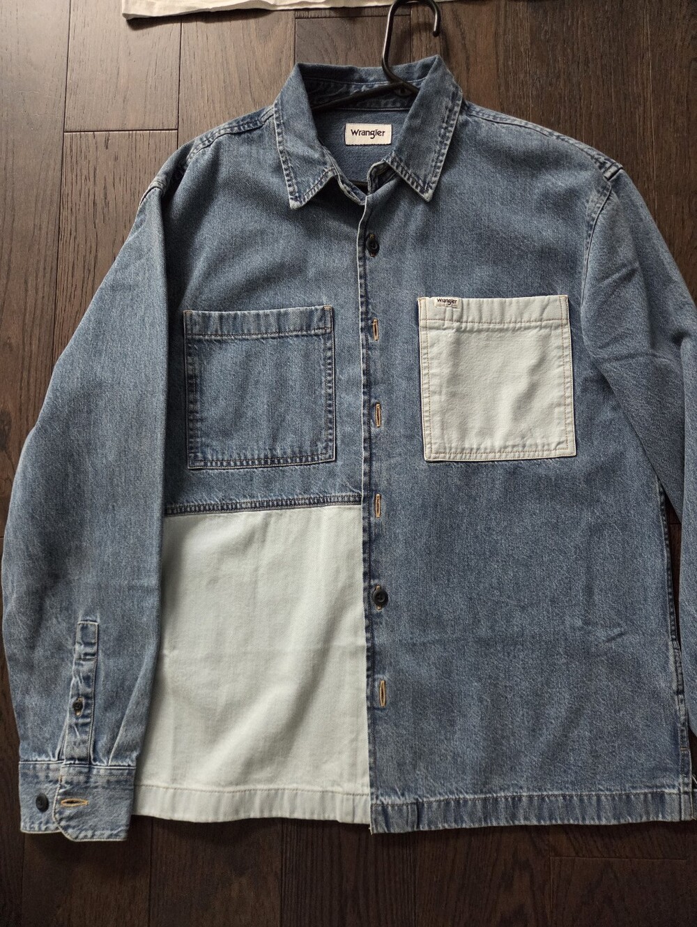 Wrangler Two-Tone Denim Shirt Jacket in Blue and Light Blue